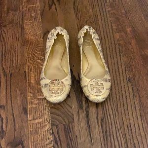 Gold snake Tory Burch Millie travel ballet flats
